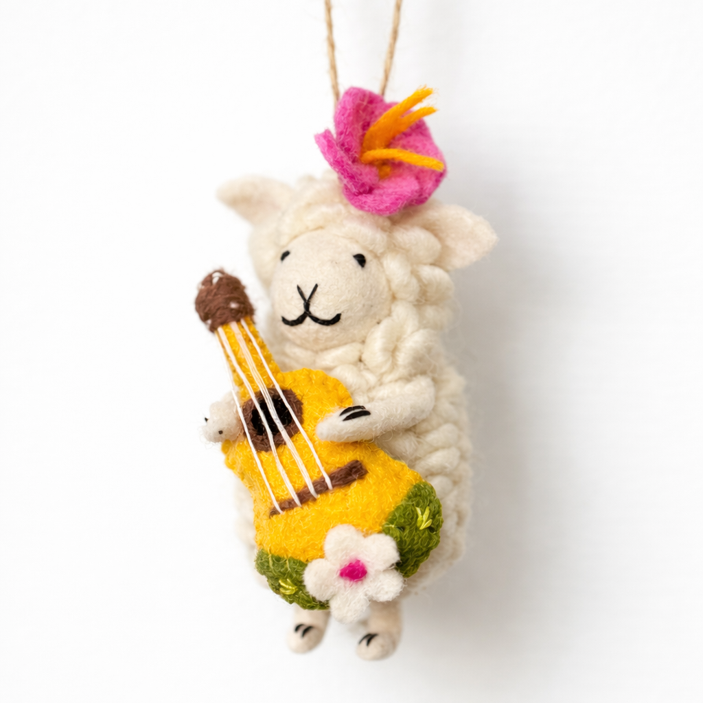 Felt Hula Sheep Ornament With Ukulele