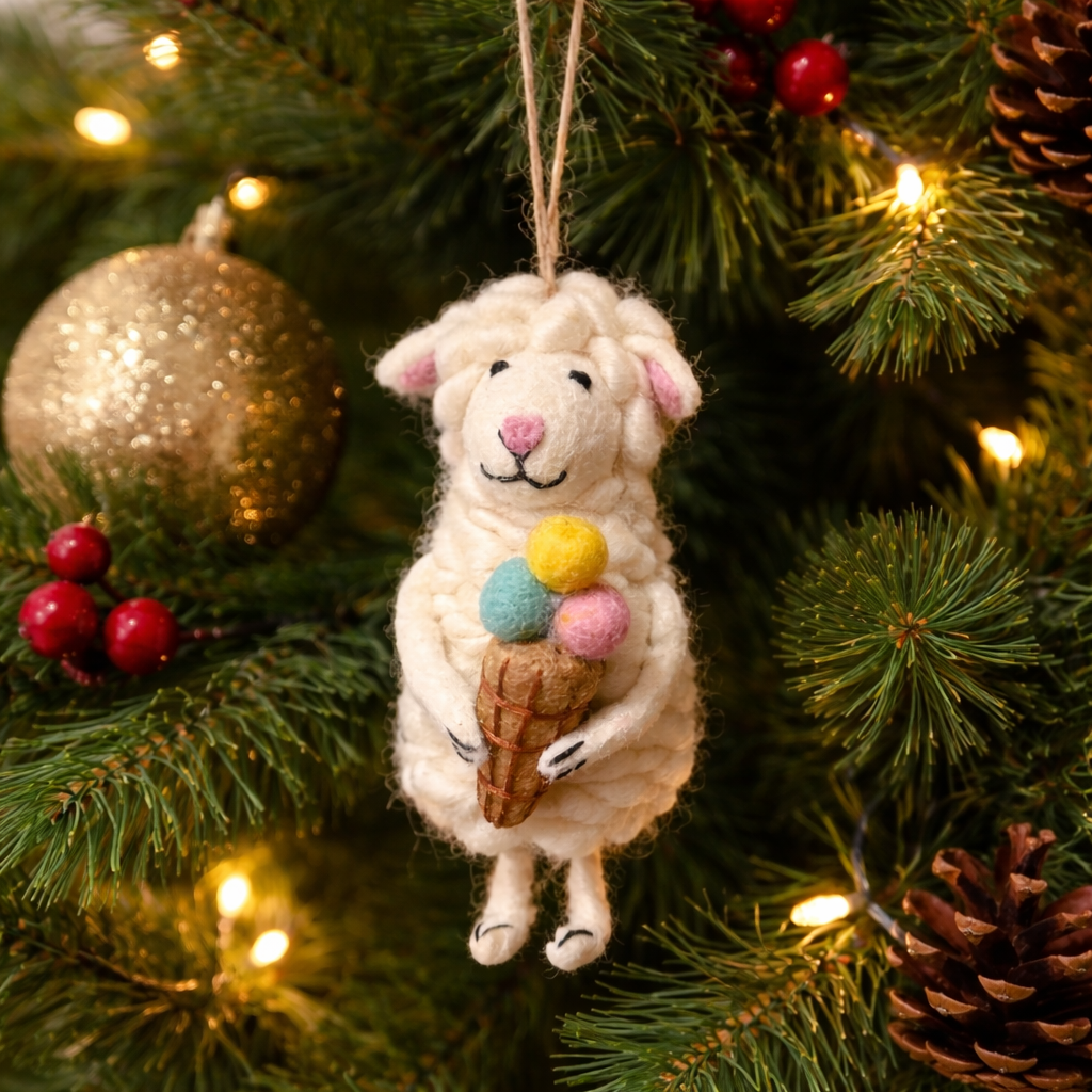 Felt Sheep With Ice Cream Ornament