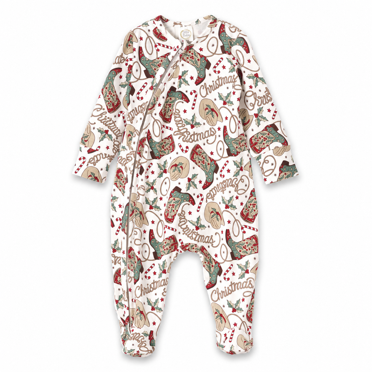 Western Christmas Baby Bamboo Zipper Romper - Cowboy Holiday
