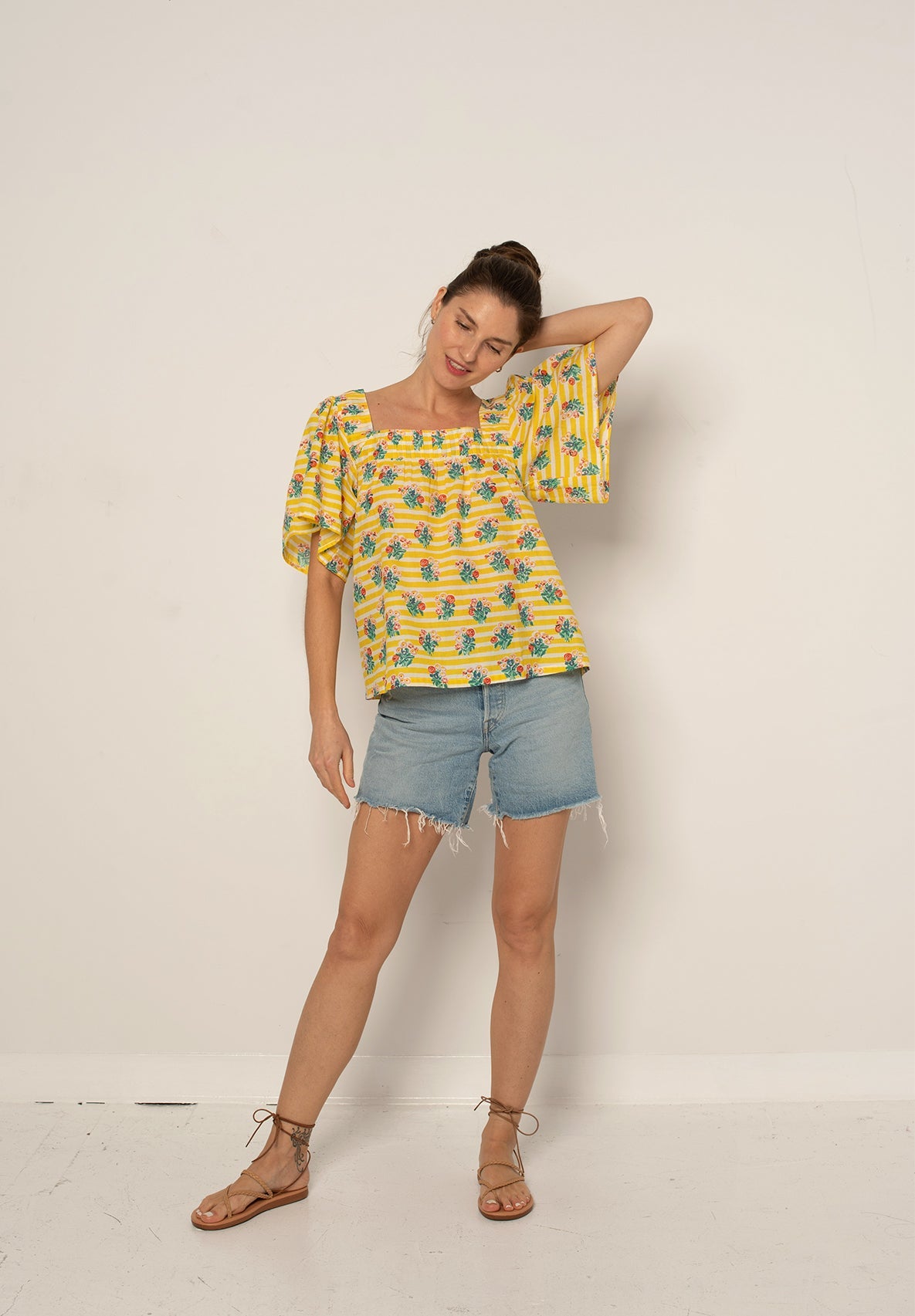 Fifi Top Yellow Stripe Floral