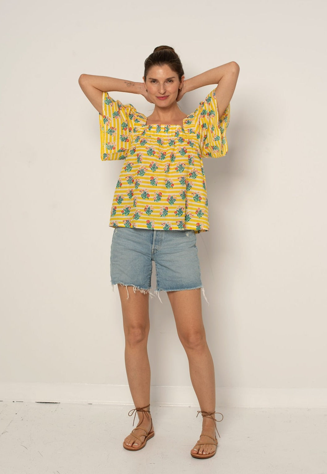 Fifi Top Yellow Stripe Floral