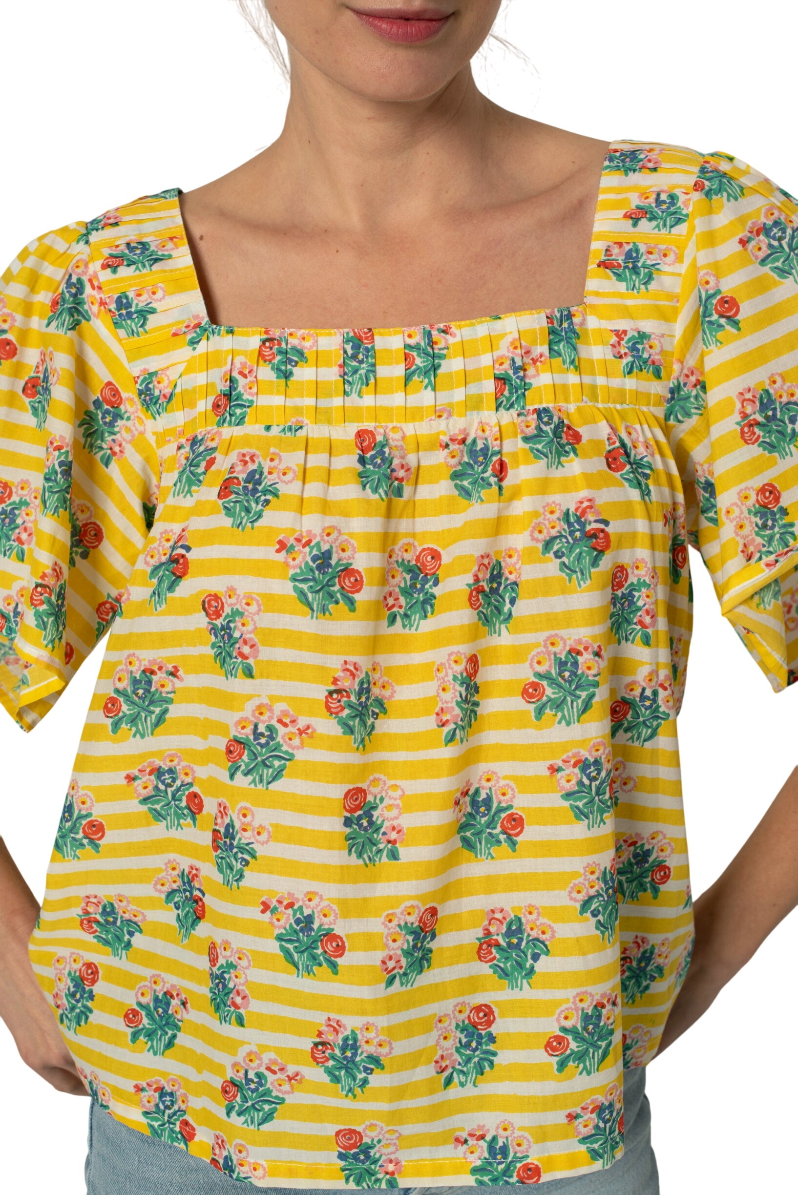 Fifi Top Yellow Stripe Floral