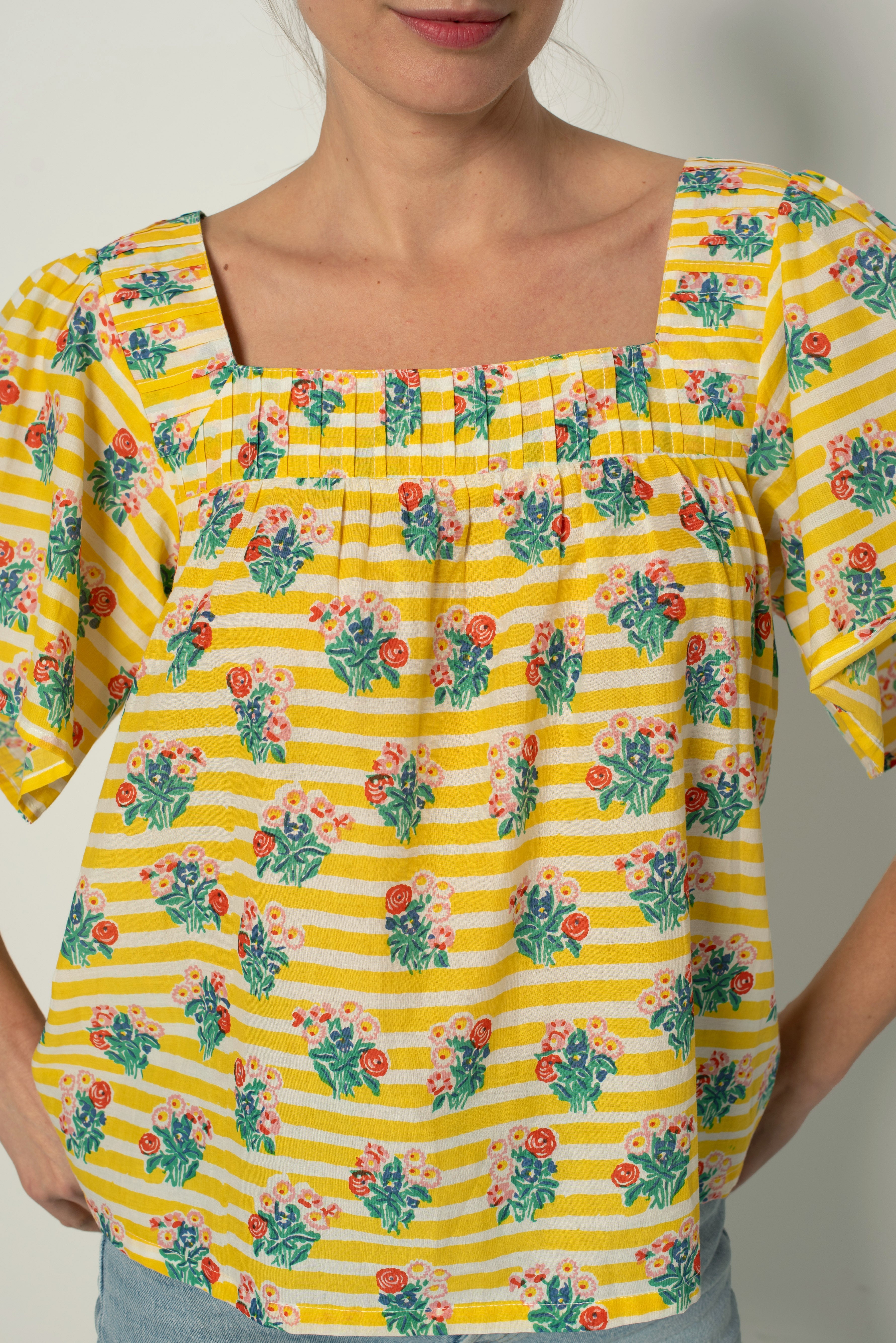 Fifi Top Yellow Stripe Floral