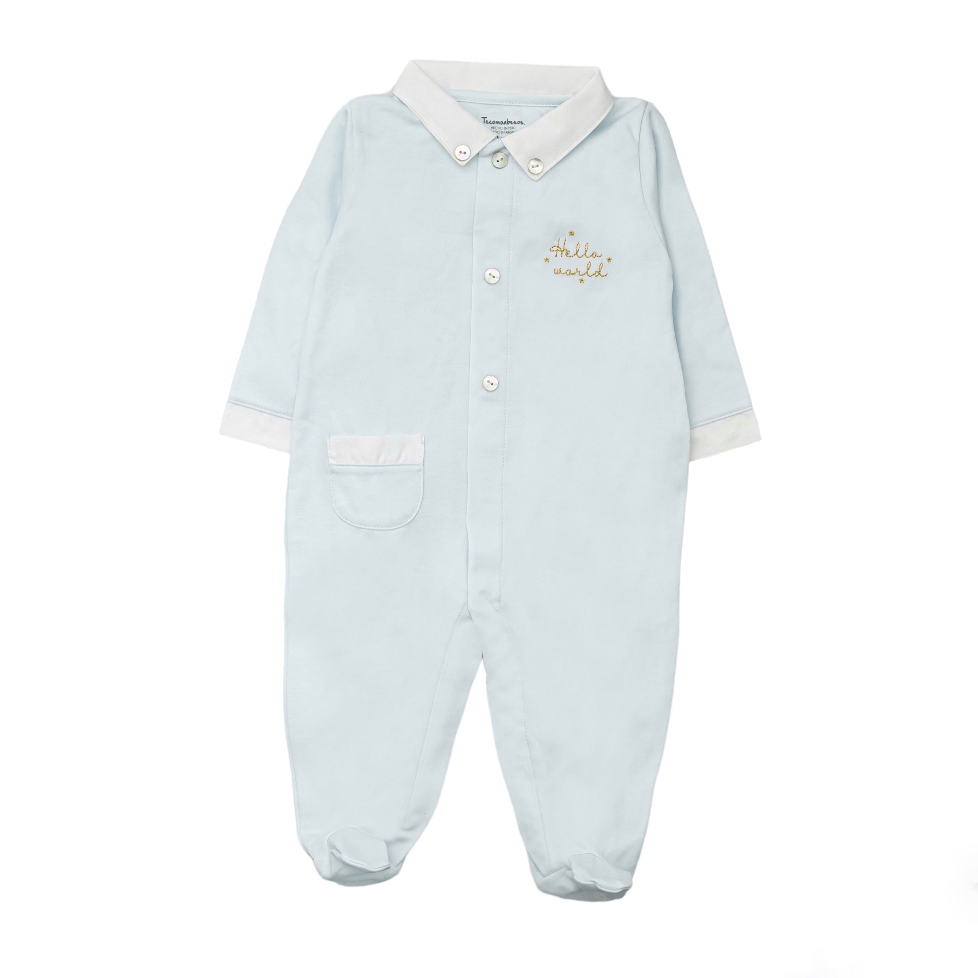 Hello World Pima Cotton Playsuit, Blue