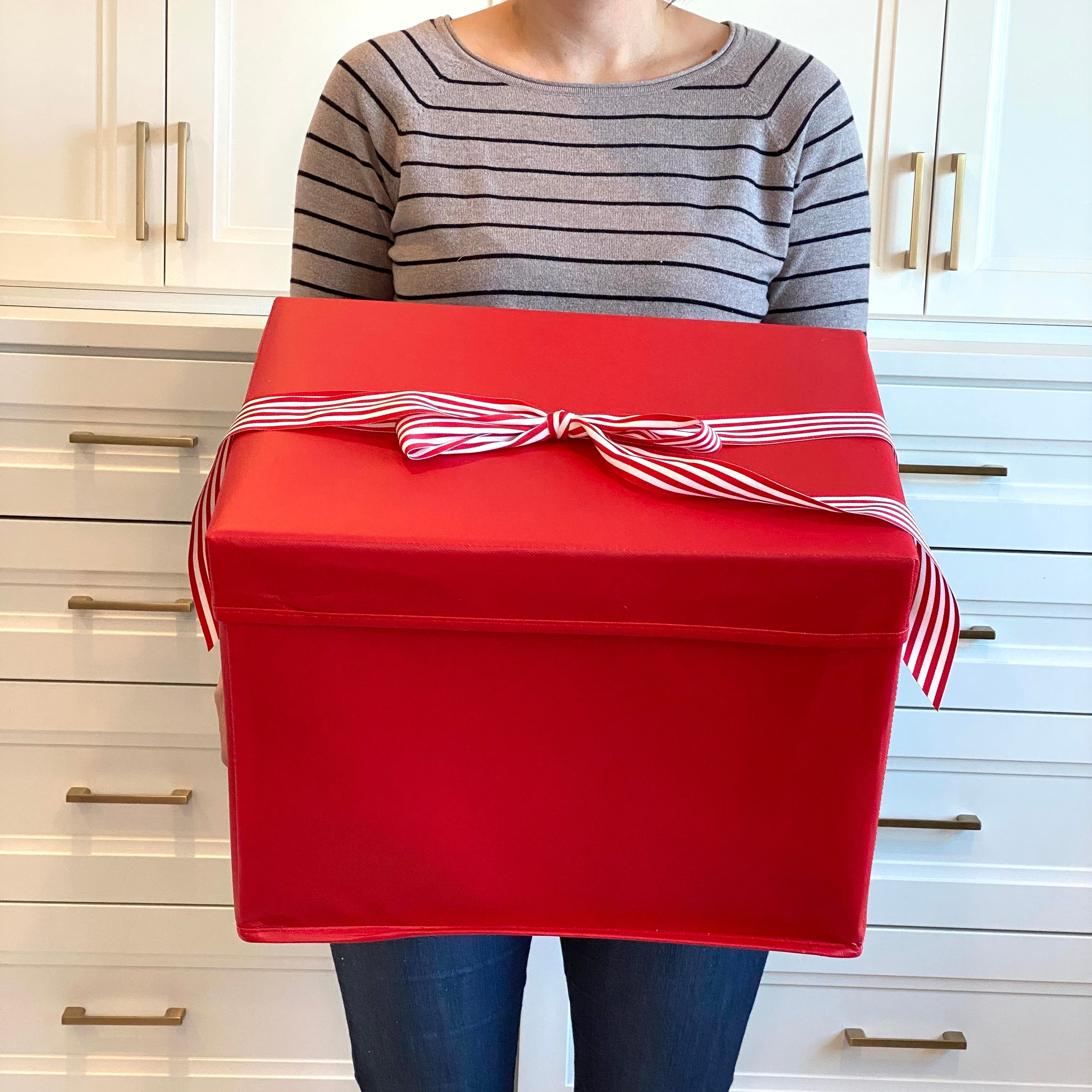 Everbox: Extra Large Red Collapsible Gift Box With White Grosgrain Ribbon Attached