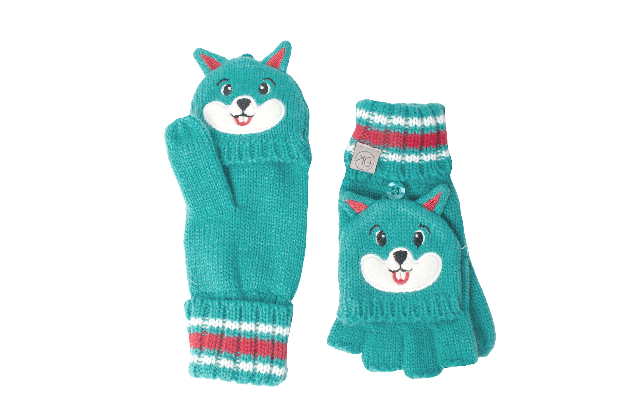 Toddler/kids Knitted Fingerless Gloves With Mitten Flaps - Squirrel