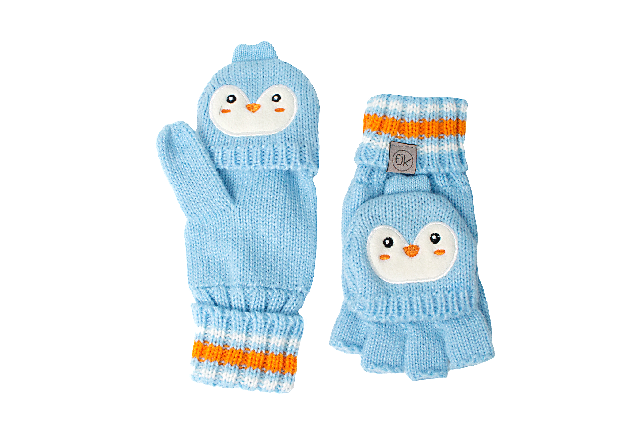 Toddler/kids Knitted Fingerless Gloves With Mitten Flaps - Penguin