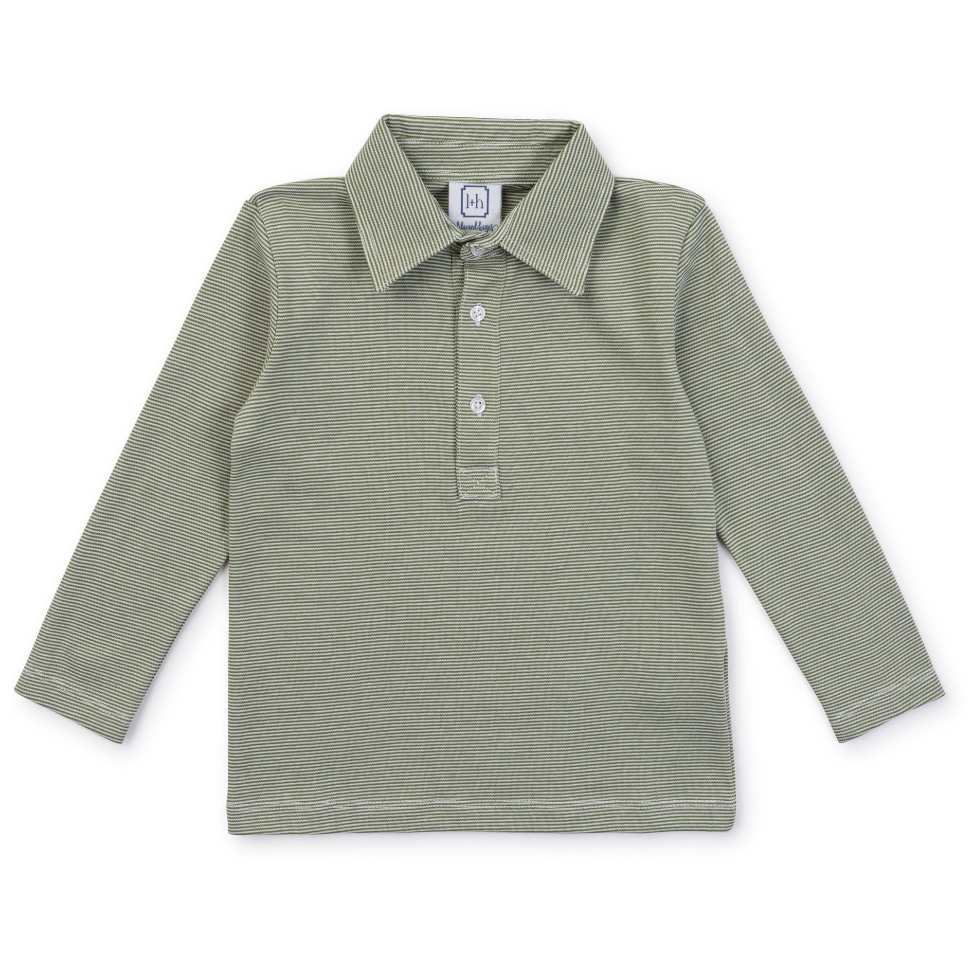 Finn Pima Cotton Long Sleeve Polo Golf Shirt For Boys- Green Stripes
