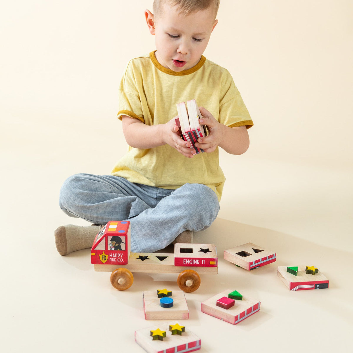 Stackable Puzzle - Fire Truck | Made In The Canada | Printed With Non-toxic Ink In The Usa 🇺🇸