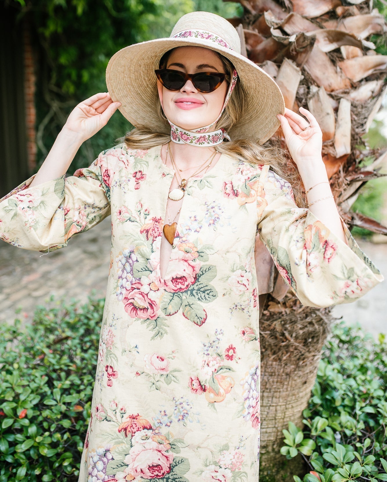 Wildflower Sun Hat - Coral Wide & Short Grosgrain Ribbon