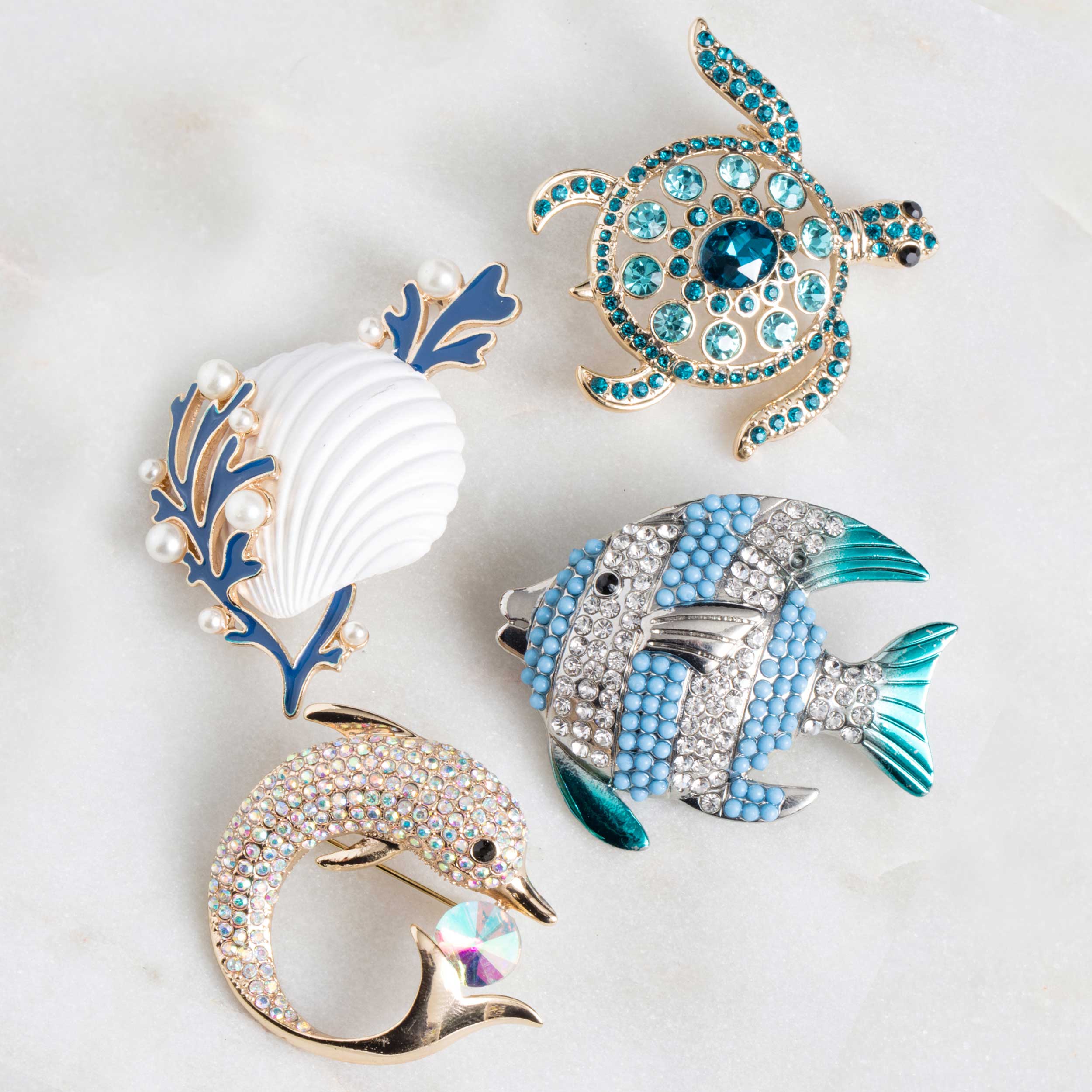 Seashell In Coral Brooch