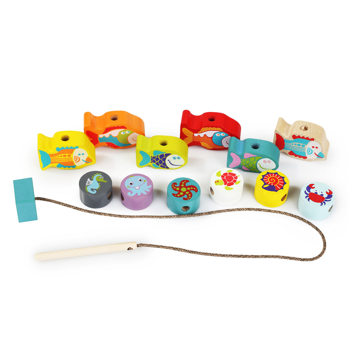 Wise Elk/cubika Wooden Lacing Toy - Fishes