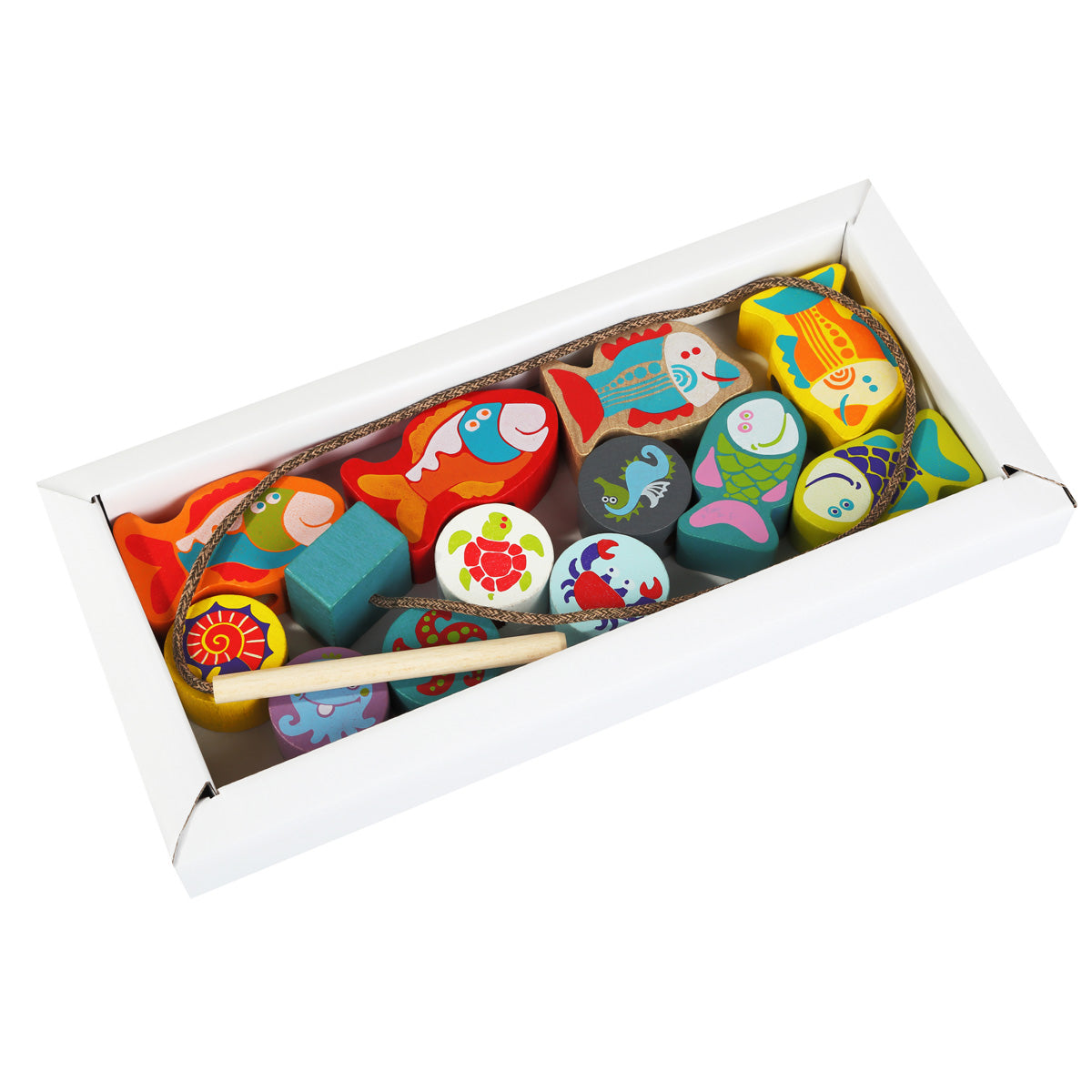 Wise Elk/cubika Wooden Lacing Toy - Fishes