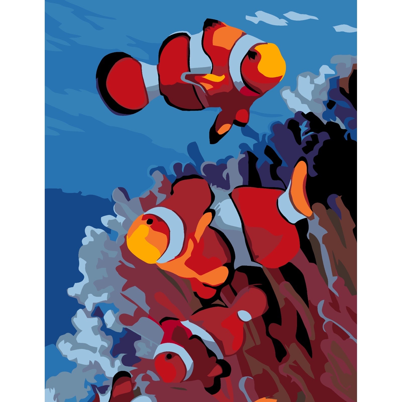 Fish In Coral – Paint By Numbers Kit | Artwille | 14x18 Inch Canvas