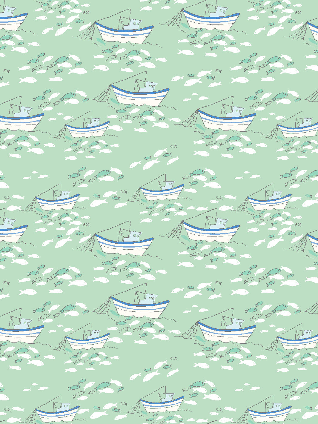 'fishing Boats' Wallpaper By Tea Collection - Aventurine