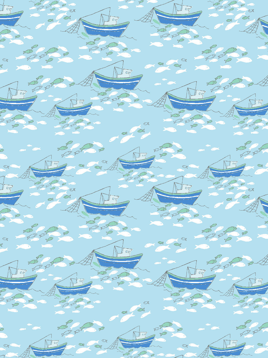'fishing Boats' Wallpaper By Tea Collection - Baby Blue
