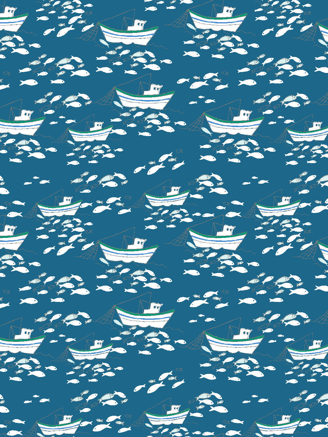 'fishing Boats' Wallpaper By Tea Collection - Cadet Blue