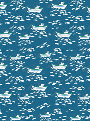 'fishing Boats' Wallpaper By Tea Collection - Cadet Blue