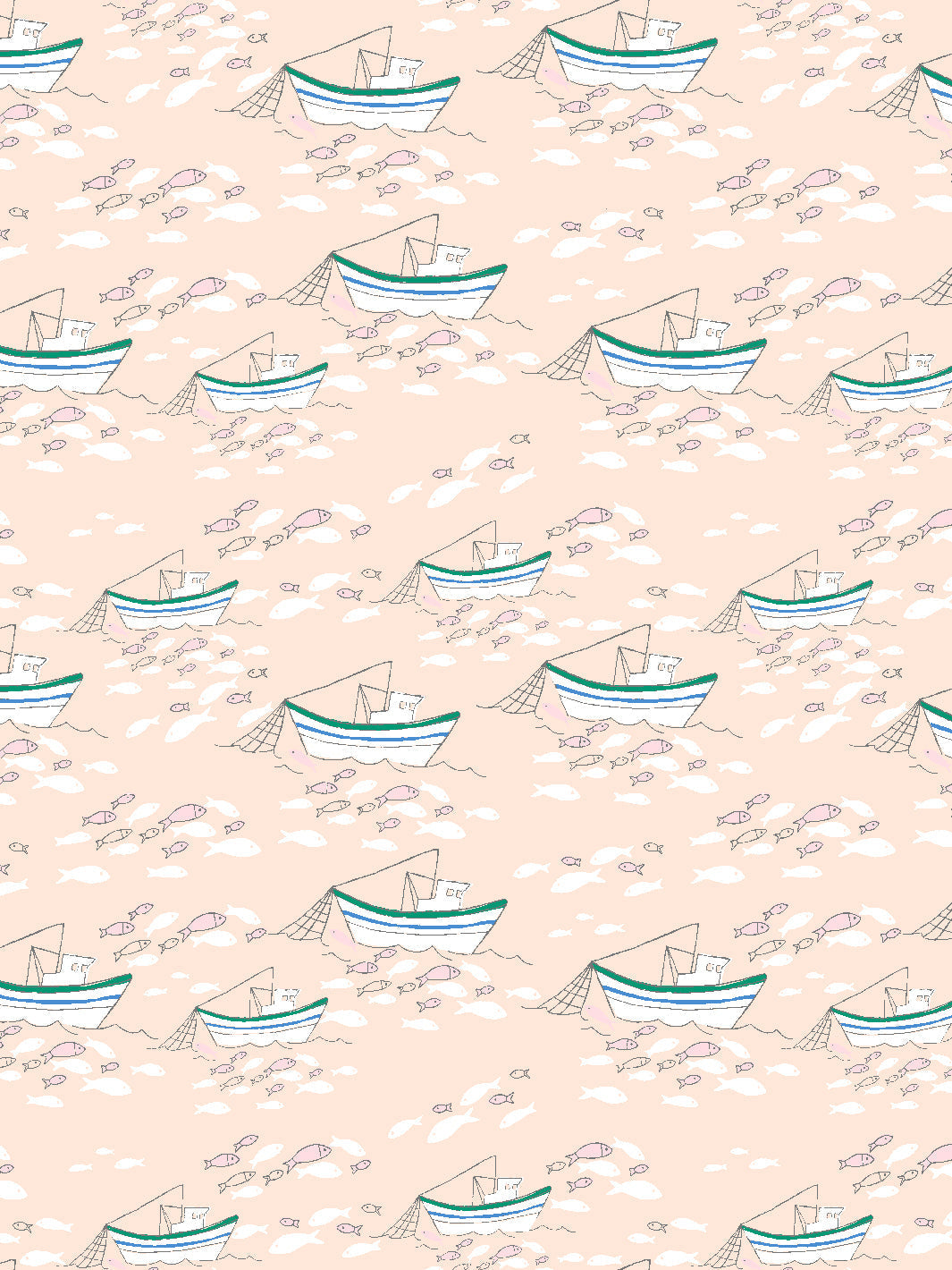 'fishing Boats' Wallpaper By Tea Collection - Peach
