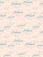 'fishing Boats' Wallpaper By Tea Collection - Peach