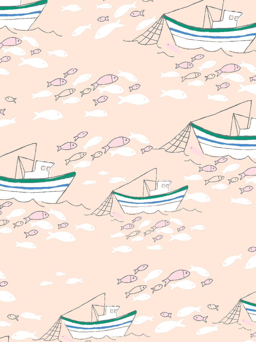 'fishing Boats' Wallpaper By Tea Collection - Peach