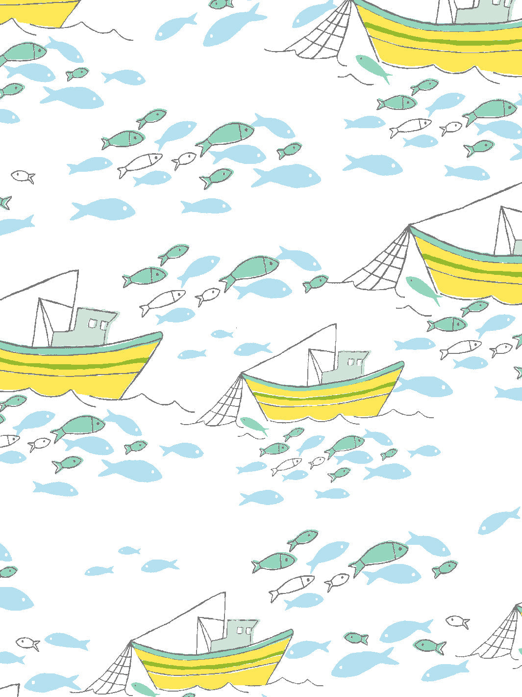 'fishing Boats' Wallpaper By Tea Collection - White