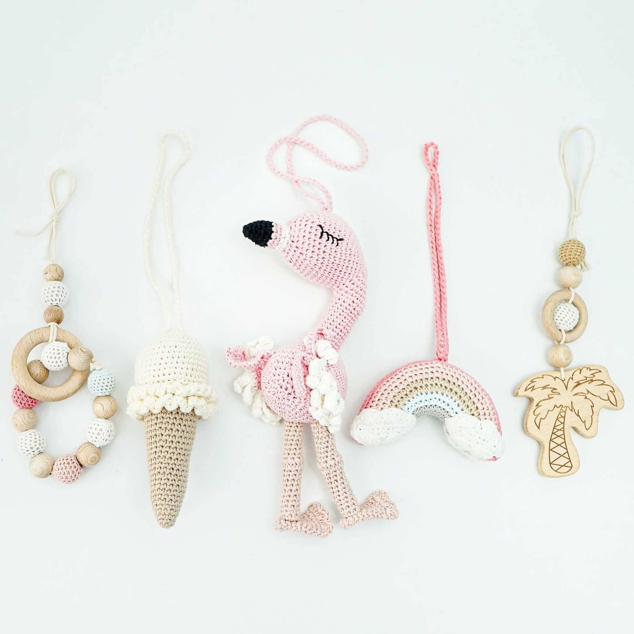 Handmade Crochet Toys For Baby Gym | Flamingo Dreams