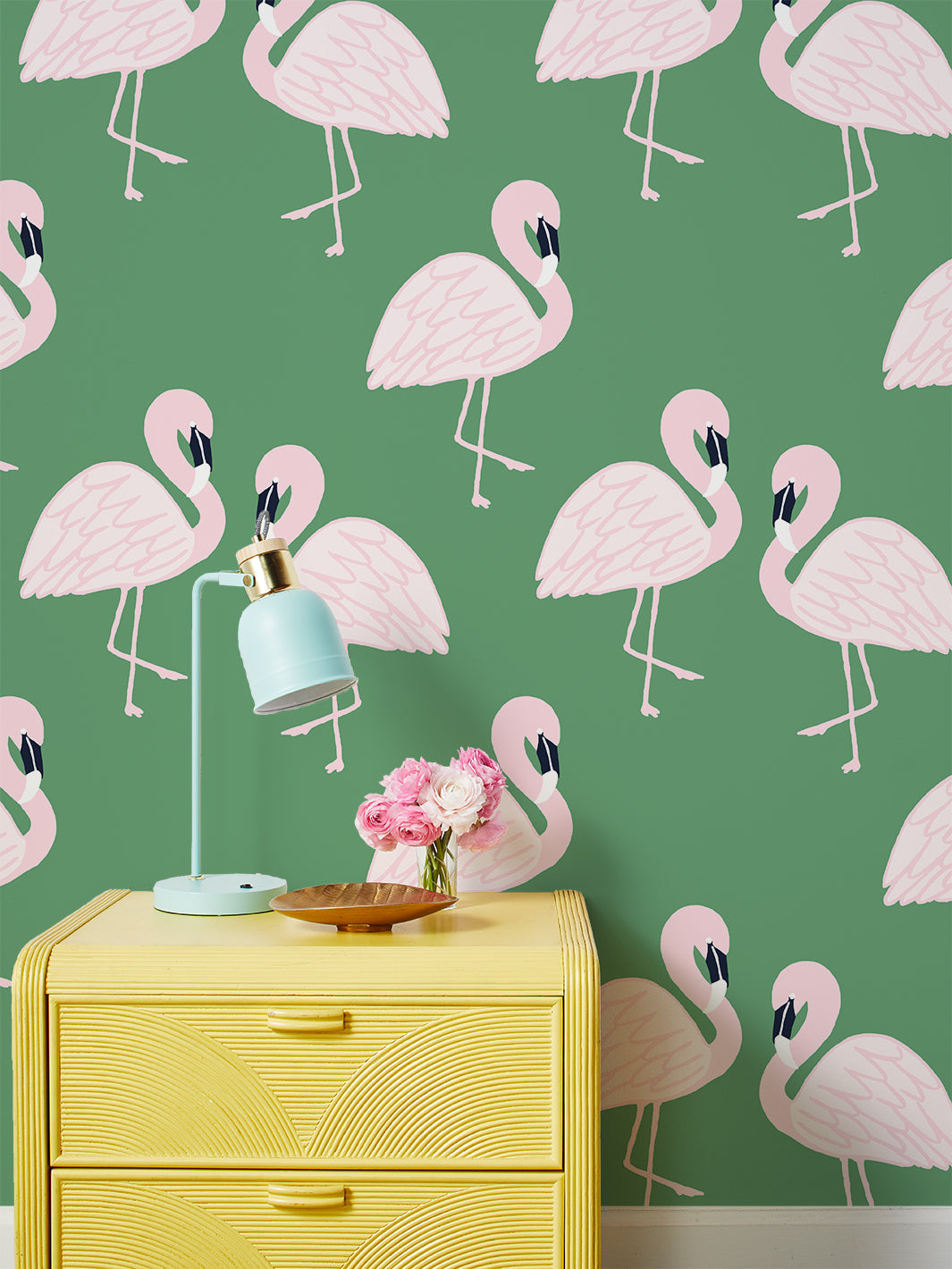 'flamingos' Wallpaper By Tea Collection - Green