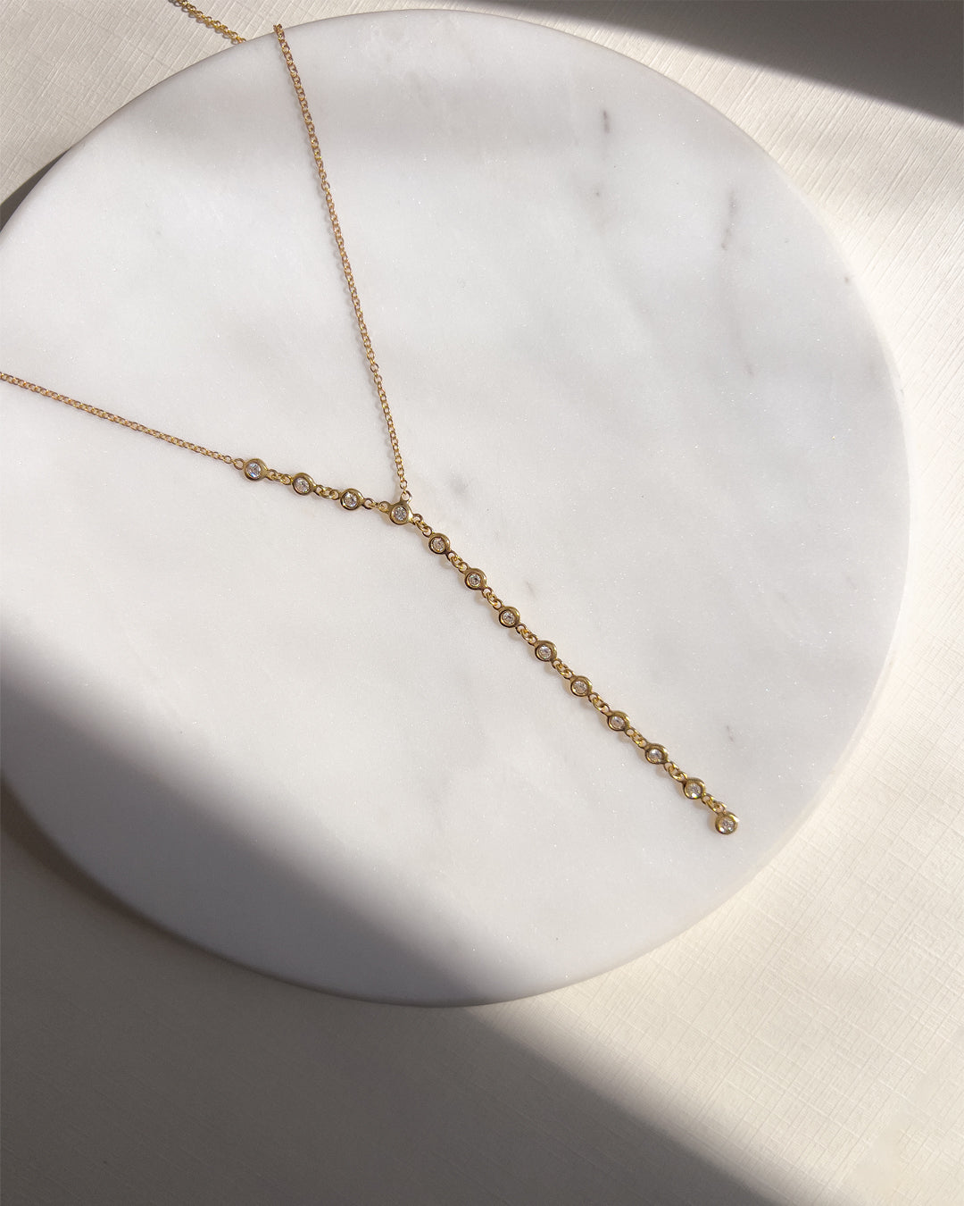 14k Gold Bezel Diamond Segment Lariat Necklace