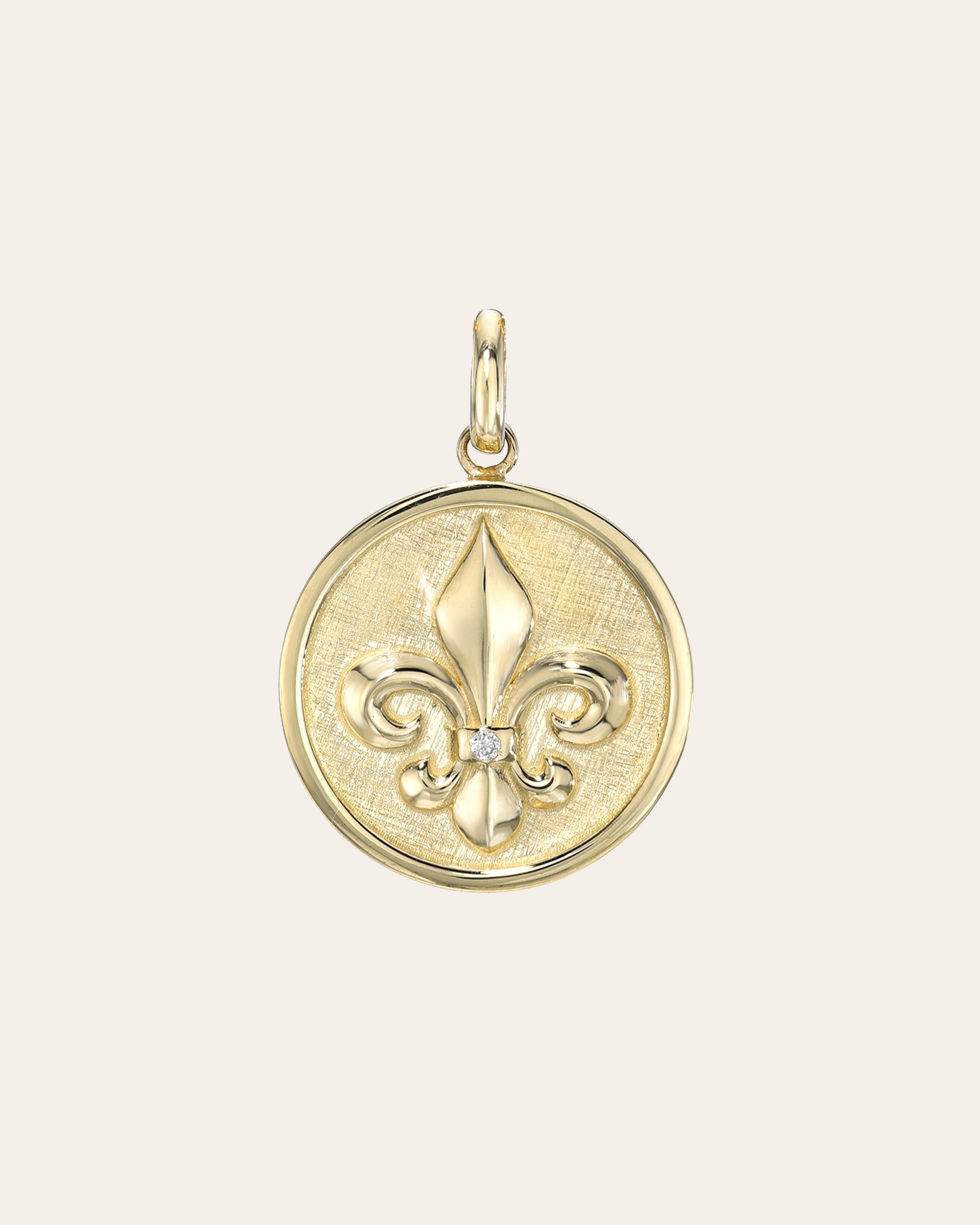 14k Gold Diamond Fleur De Lis Medallion Pendant