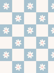 'floral Check' Wallpaper By Meri Meri - Blue