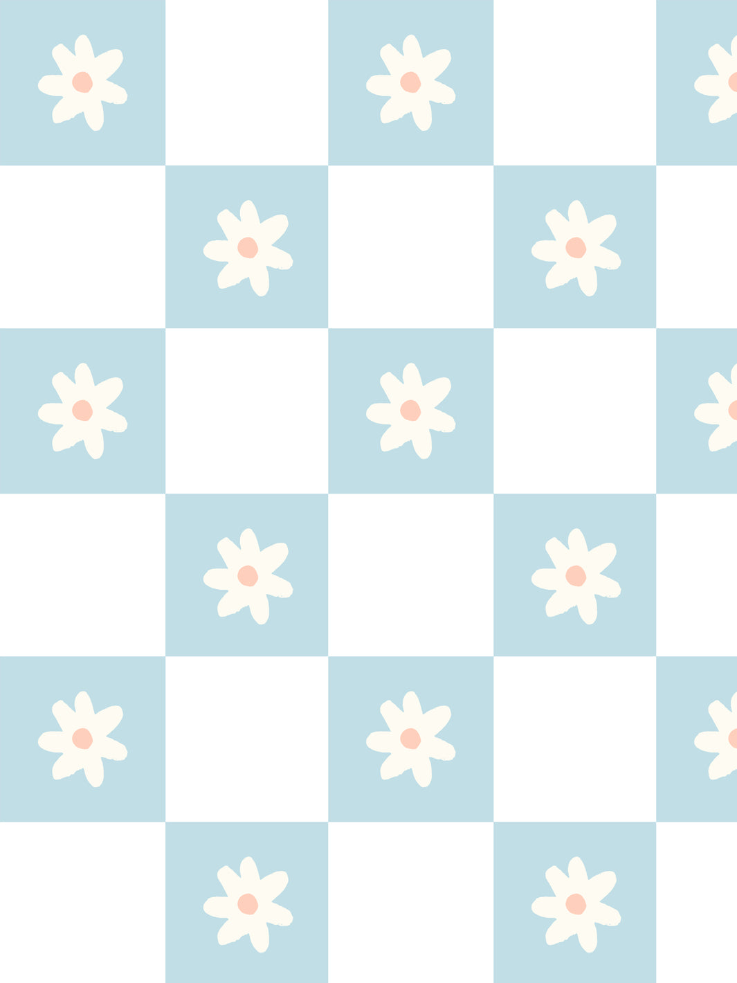 'floral Check' Wallpaper By Meri Meri - Light Blue