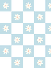 'floral Check' Wallpaper By Meri Meri - Light Blue