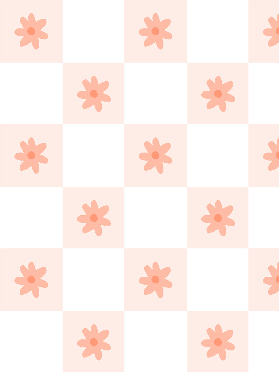 'floral Check' Wallpaper By Meri Meri - Pale Pink Peach