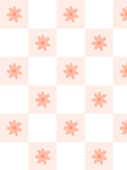 'floral Check' Wallpaper By Meri Meri - Pale Pink Peach
