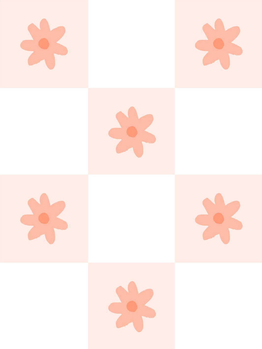 'floral Check' Wallpaper By Meri Meri - Pale Pink Peach