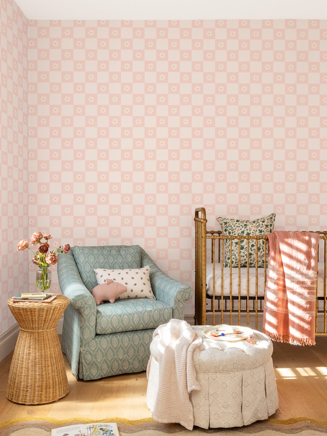 'floral Check' Wallpaper By Meri Meri - Pink
