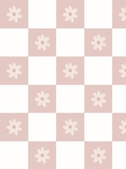 'floral Check' Wallpaper By Meri Meri - Soft Mauve