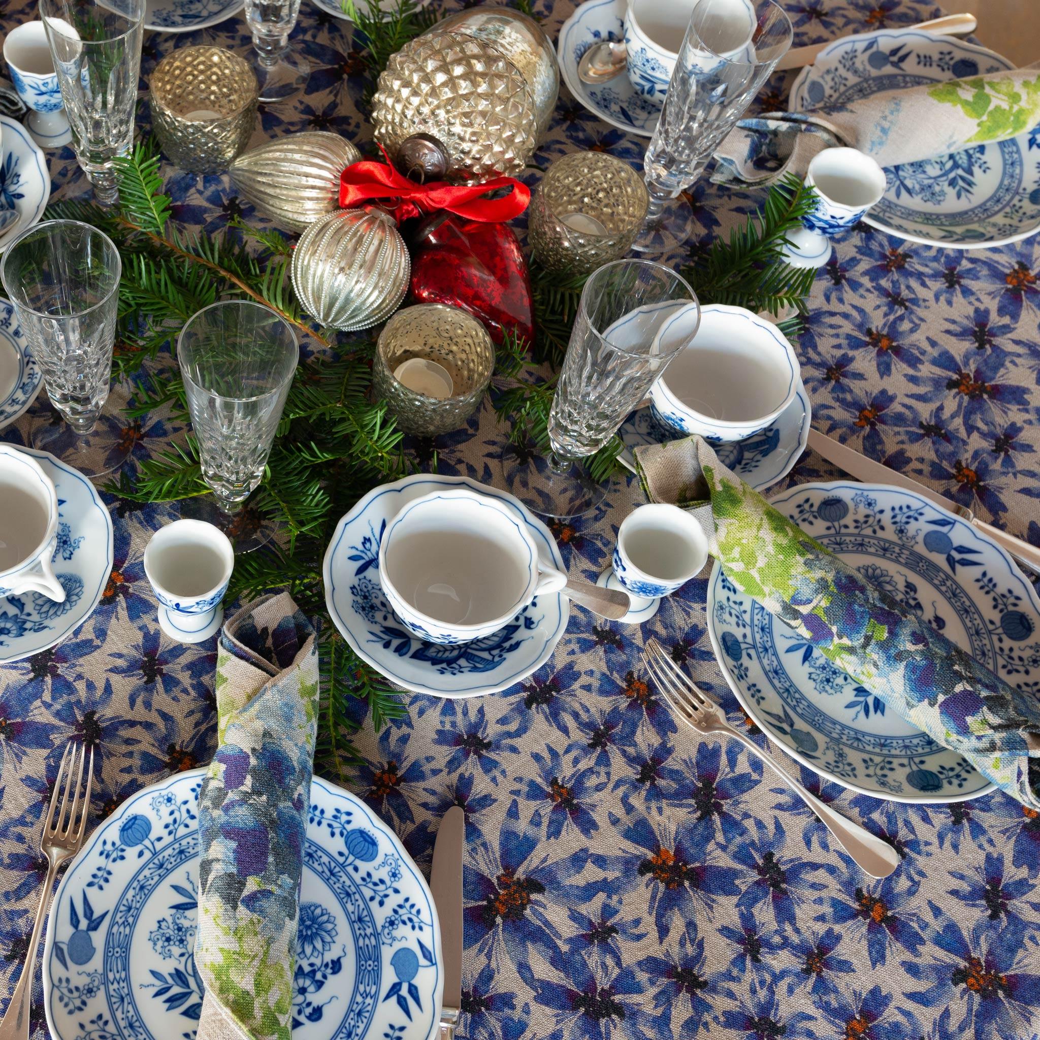 Organic Linen Tablecloth In Blue Harem