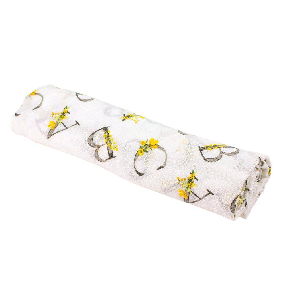 Floral Alphabet Single Oh So Soft Muslin Swaddle Blanket