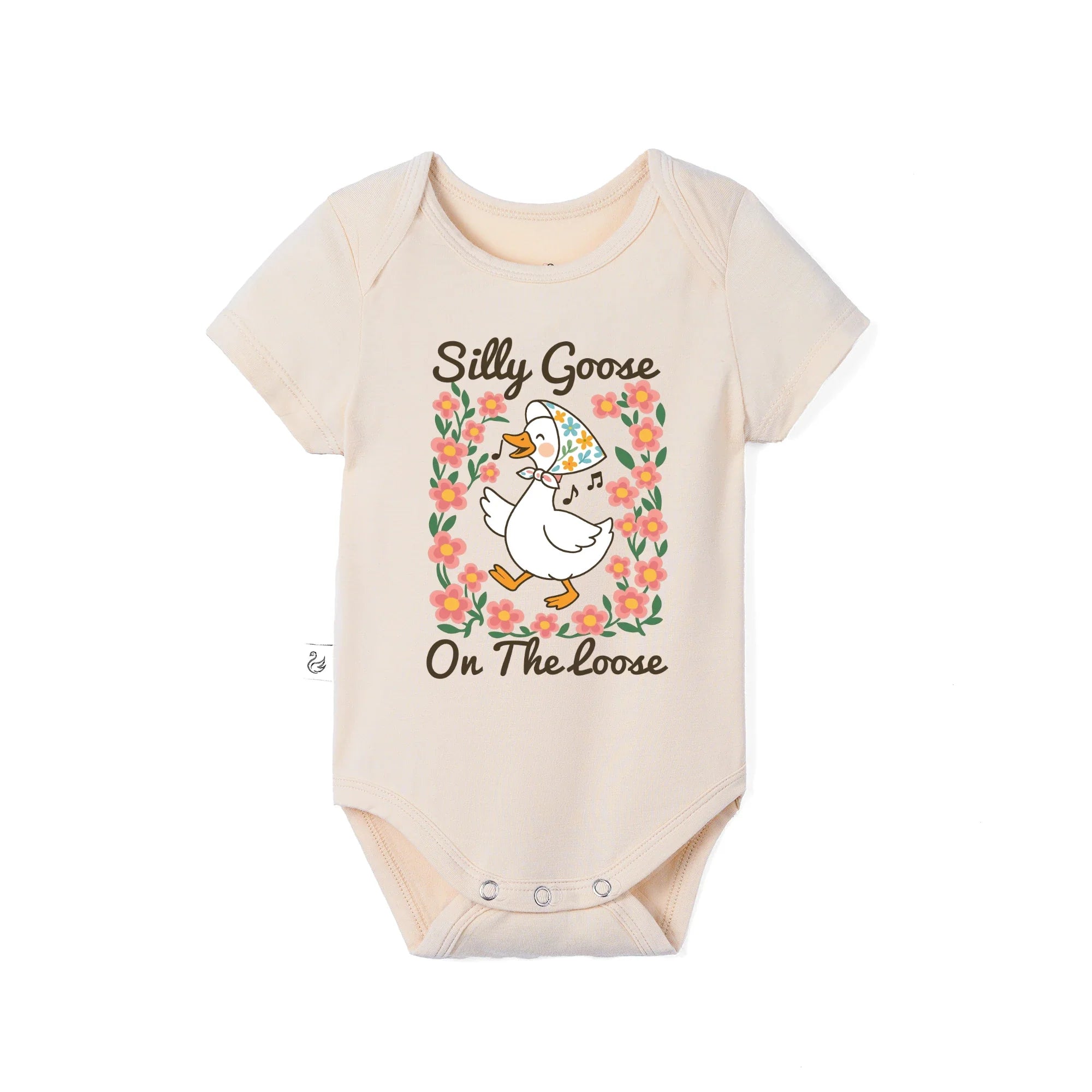 Floral 'silly Goose' Bamboo Bodysuit In Cute & Soft Baby Onesie