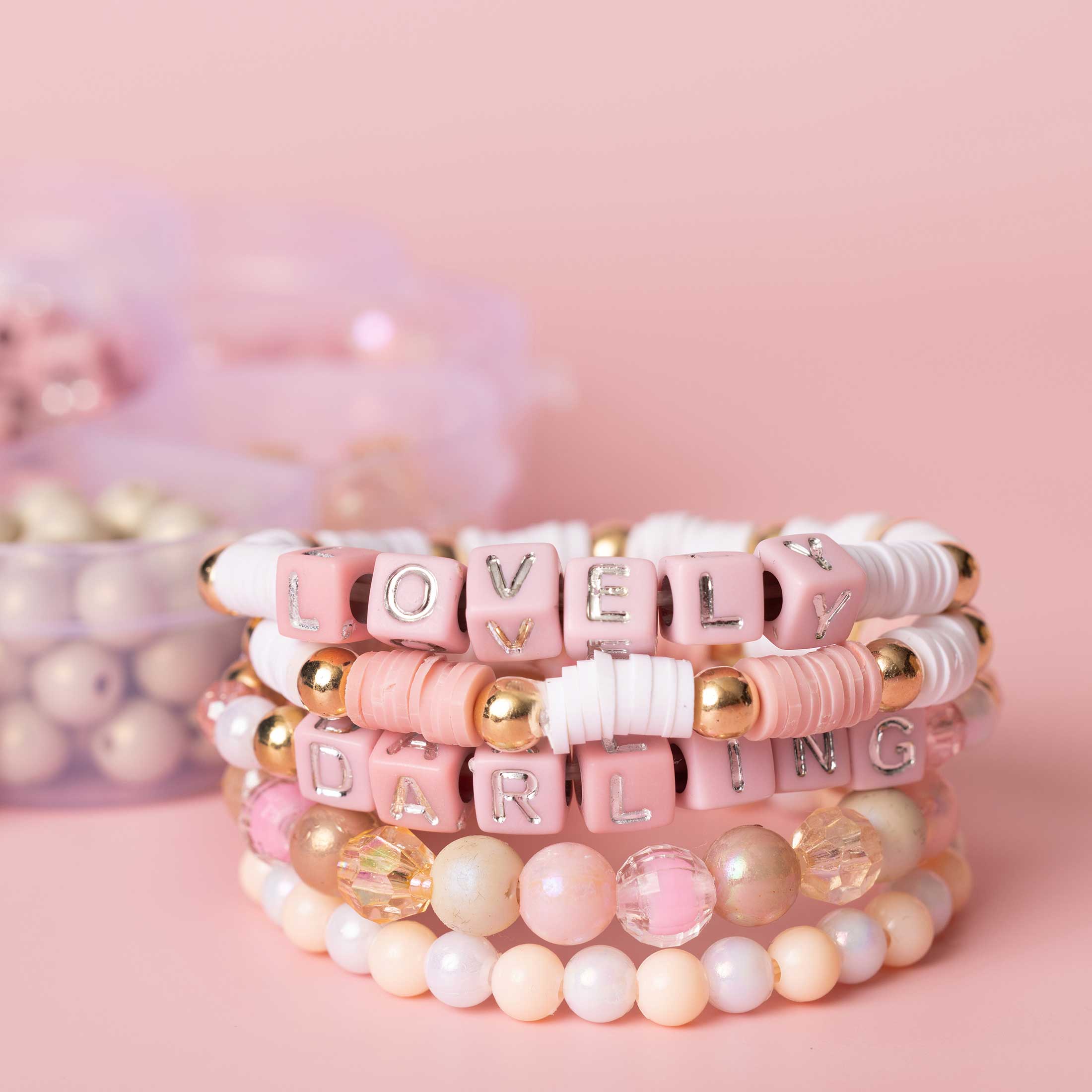 Blush Pink Metallic Block Letter And Polymer Heishi Bead Kit Box