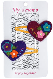Flower Handmade Hearts Kids Hair Clips- Pretty Purples