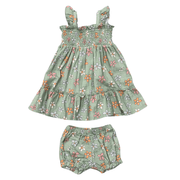 Girls Flutter Dress Set In Sketched Daisy