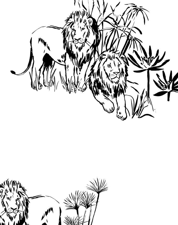 'foliage Lions' Wallpaper By Tea Collection - Onyx