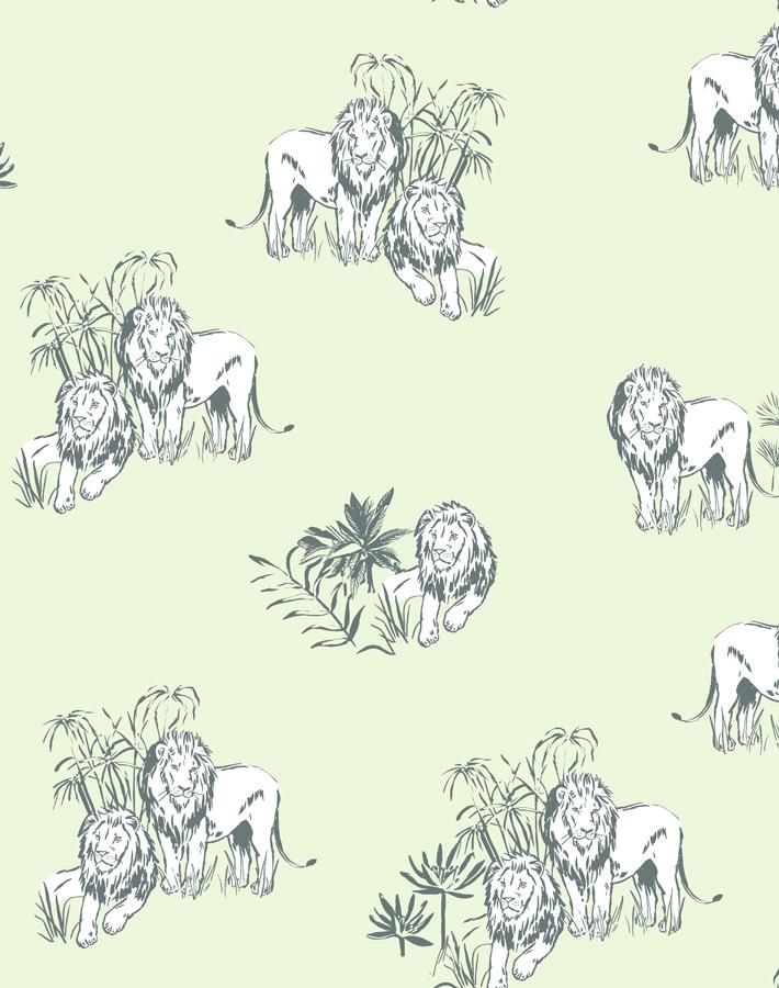 'foliage Lions' Wallpaper By Tea Collection - Pistachio