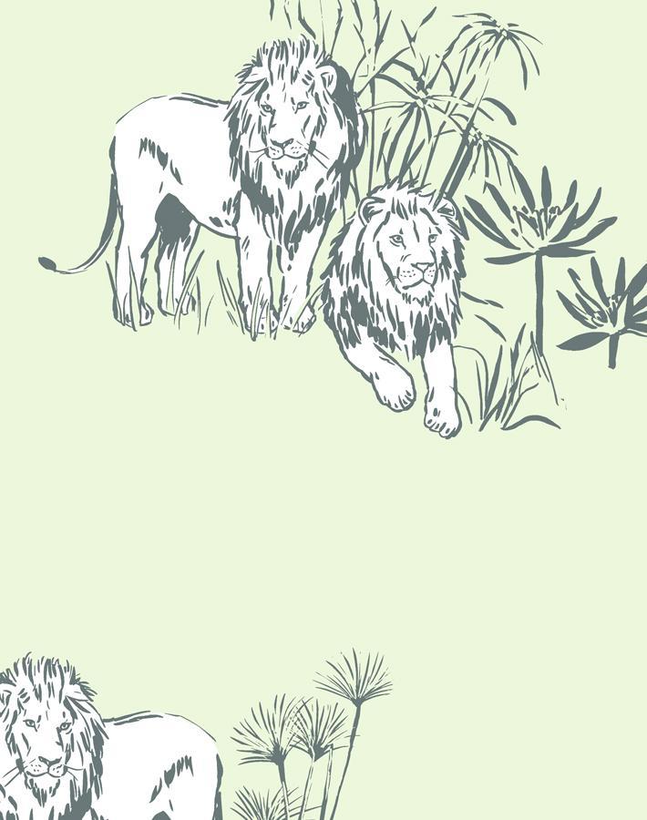 'foliage Lions' Wallpaper By Tea Collection - Pistachio