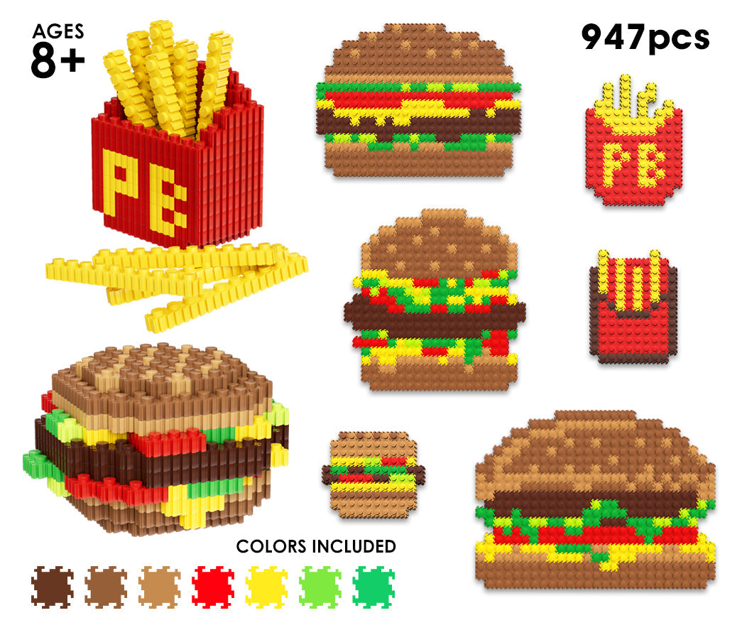 Food Bottle – Hamburger & Fries Set | Build 2d & 3d Pixel Fast Food Fun