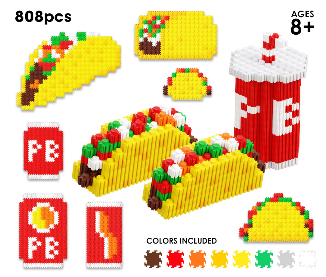 Food Bottle – Tacos & Drink Set | Build 2d & 3d Pixel Tacos On The Go!
