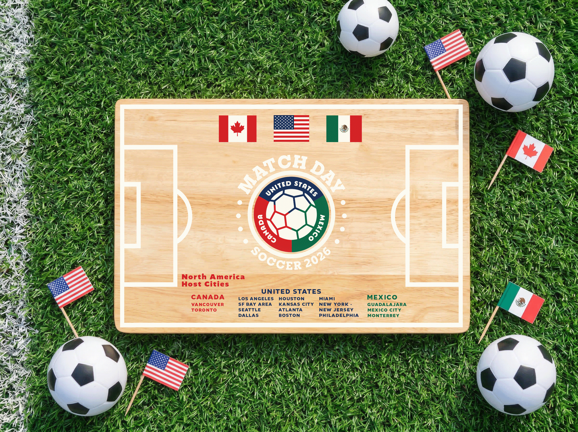 Soccer Pitch Serving Board | Maple Wood Charcuterie Platter, Watch Party Tray, Usa Made
